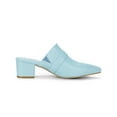 thumbnail image 3 of BLISSFUL STEP Women's Shoes Buckle Strap Pointed Toe Chunky Heel PU Vamp Mule Shoes Sky Blue 9, 3 of 7