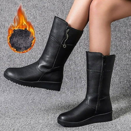 

Middle Casual Fashion Women s Wedges Slip Warm Shoes On Boots Heels Boots Breathable Plush Ankle Winter Thermal
