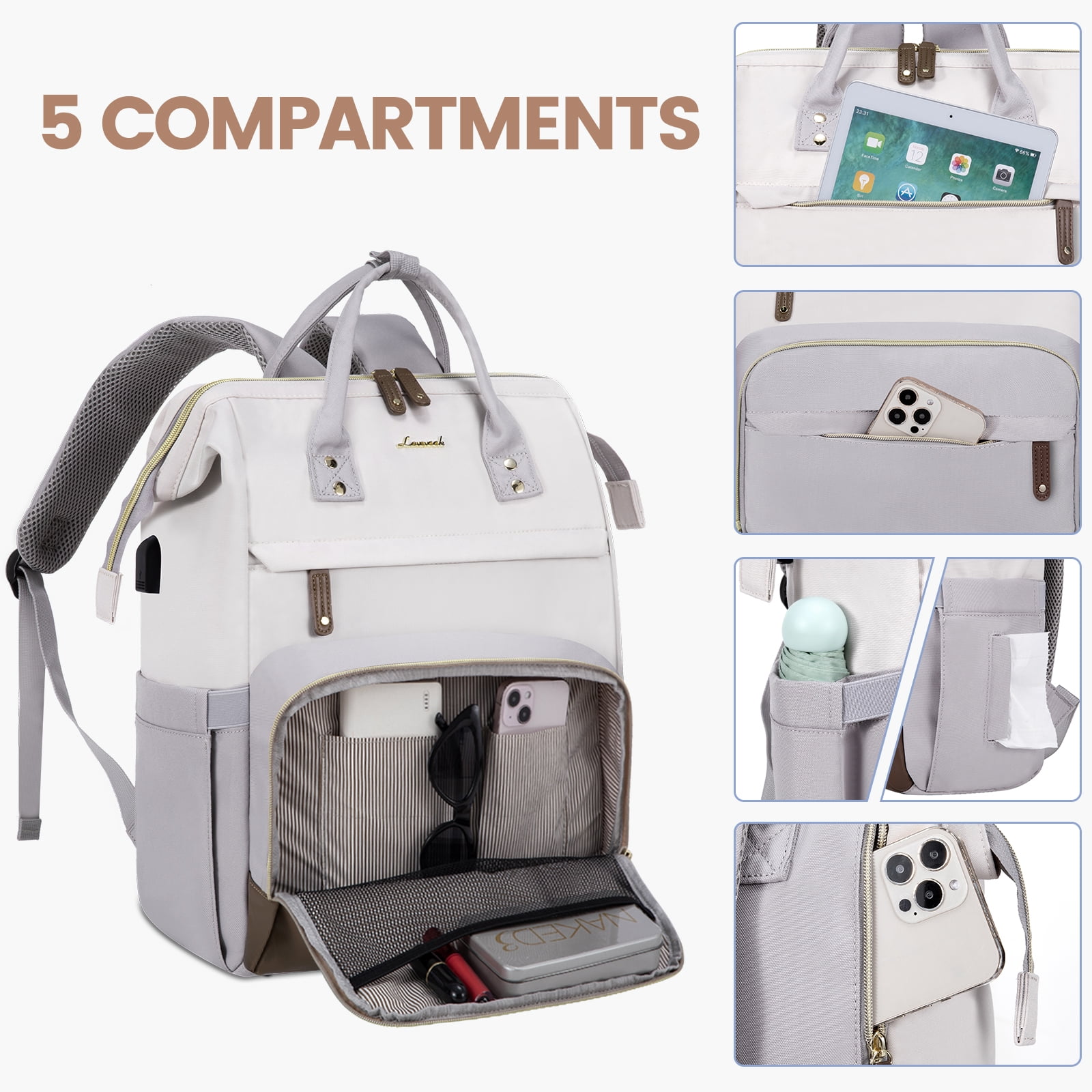 Lovevook Laptop Backpack, 15.6" Women Work Backpack Purses with USB Port, Waterproof Casual Daypack Travel Backpack, Large Fashion Teacher Nurse College Bookbag