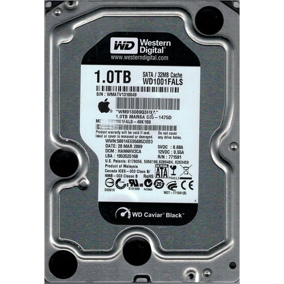 WD1001FALS-40K1B0 DCM: HANNHV2CA MAC 655-1475D Western Digital 1TB