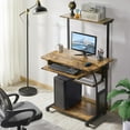 thumbnail image 6 of COCOKUN 3 Tiers Rolling Computer Desk with Keyboard Tray and Printer Shelf for Home Office, Mobile Computer Desk for Small Space, Retro Computer Table Compact PC Laptop Workstation, Rustic Brown, 6 of 9