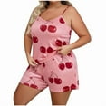 thumbnail image 4 of QUNYINEY Sleeveless Womens Two Piece Lounge Set Plus Size Cherry Camisole Crew Neck Nightwear Loose Fit Shorts Soft Matching Outfits for Women, 4 of 5