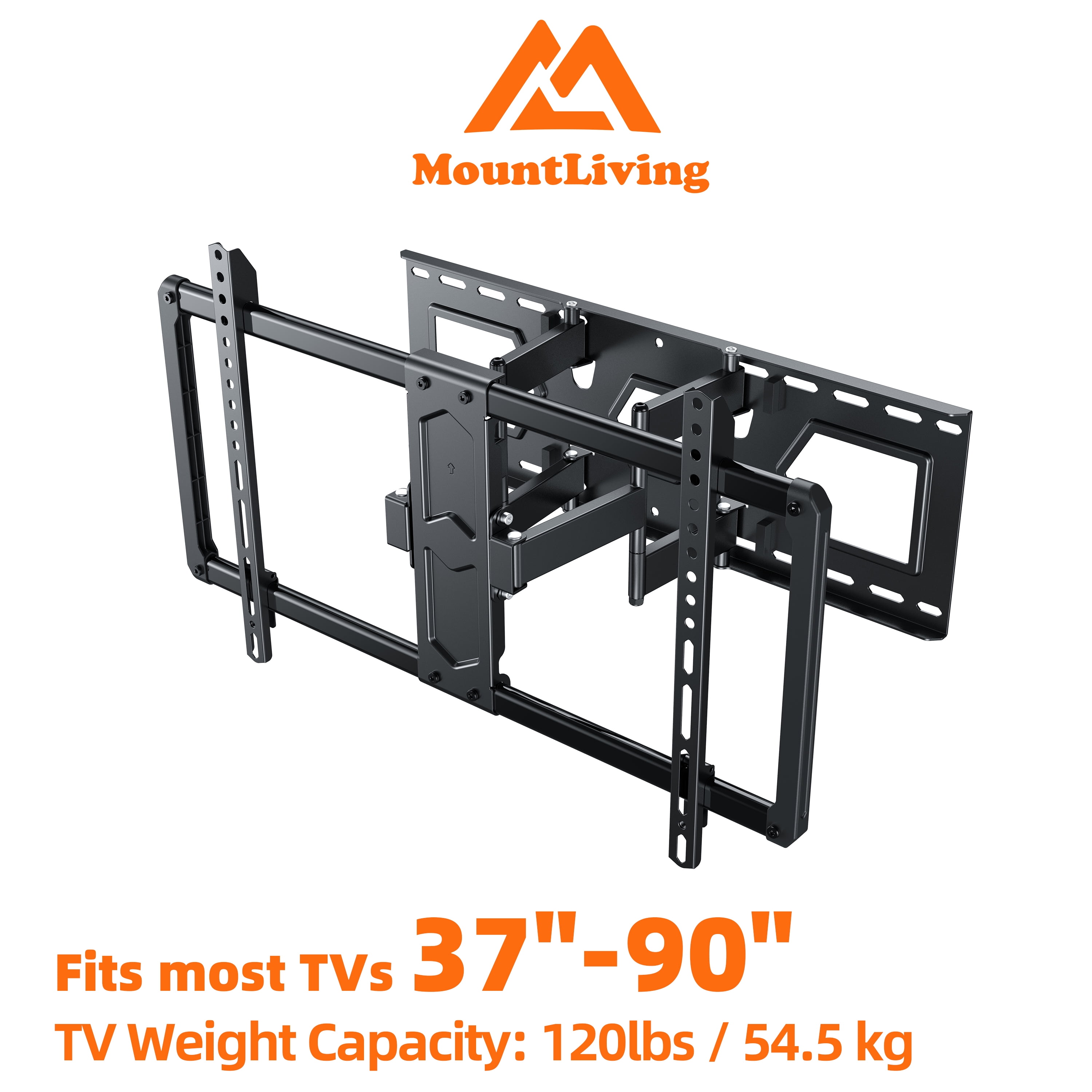 MountLiving Ultra-Slim Full Motion TV Wall Mount for 37-90" Screens, 90° Swivel & ±10° Tilt, Max VESA 600x400mm, up to 120 lbs