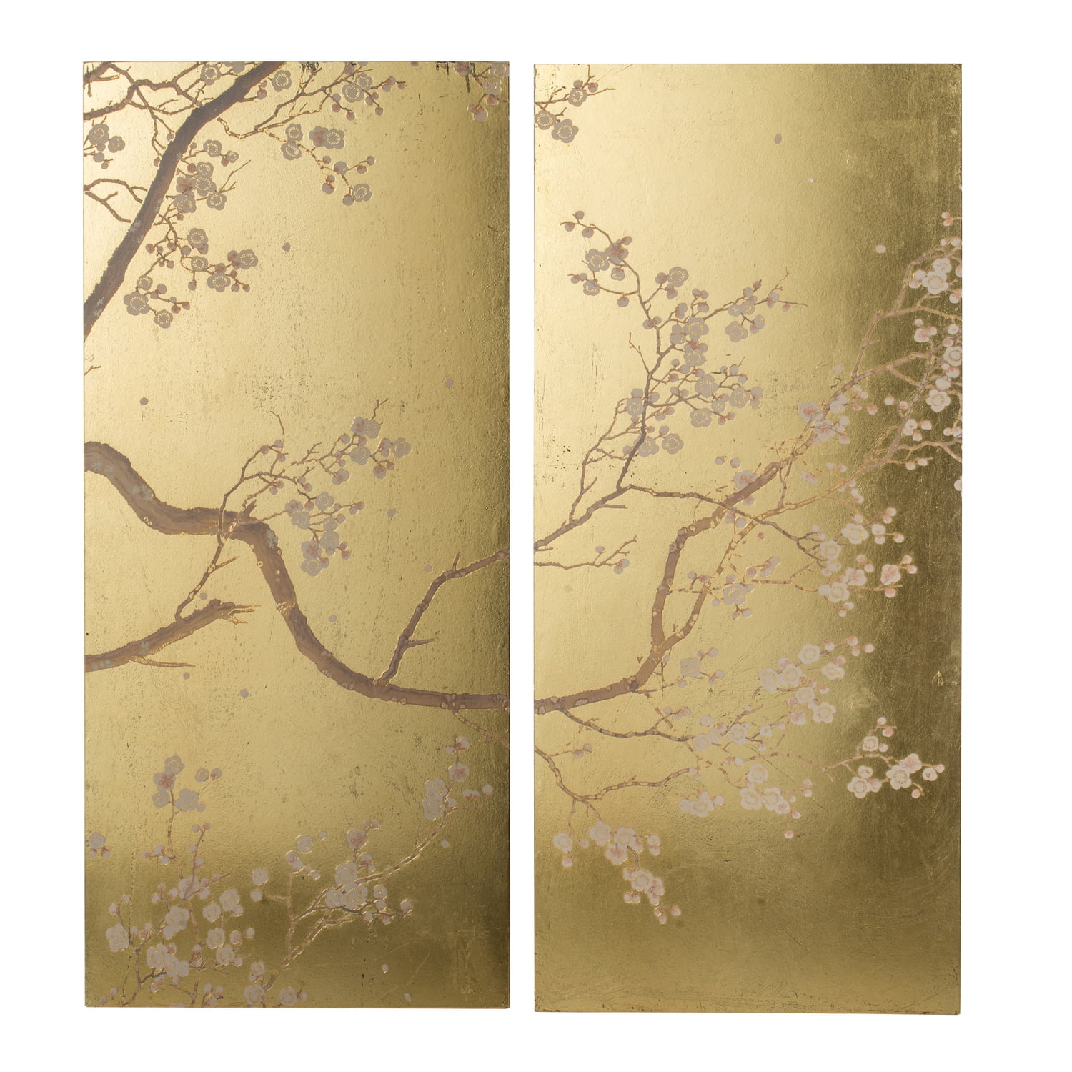 Cherry Blossom Panel Wall Art - Set of 2 - Gold Leaf, Pink Finish