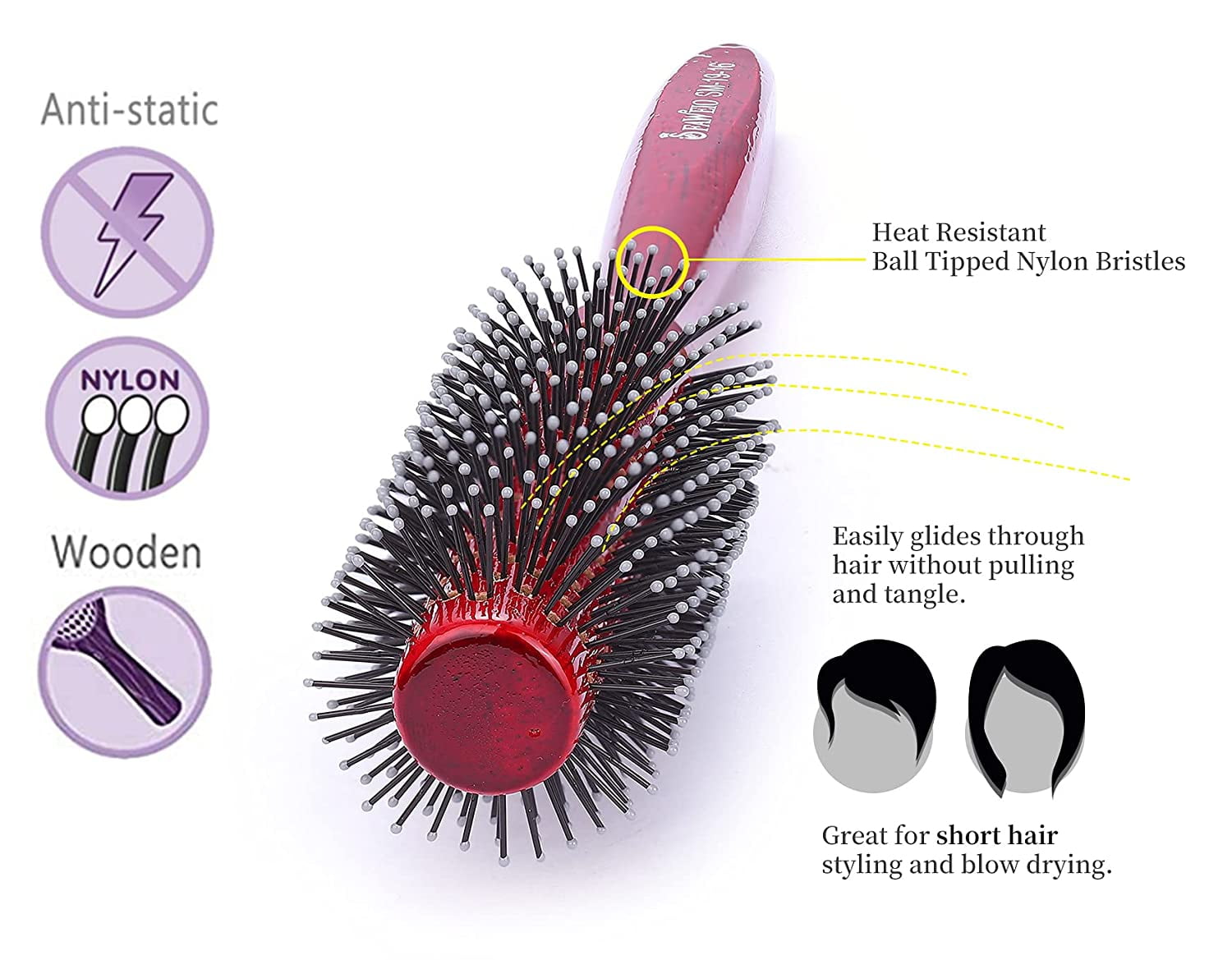 PERFEHAIR Small Round Hair Brush for Thin or Short Hair, Mini Round Boar  Bristle Beard Brush for Men & Women