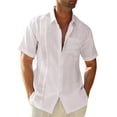 thumbnail image 1 of Designer Spring Summer Men's Casual Cotton Linen Solid Color Short Sleeve Shirts Loose ShirtsM, 1 of 4