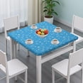 thumbnail image 3 of Blue Christmas Snowflake Pattern Square Fitted Tablecloth with Elastic Edge,Square Table Cover,Washable Elastic Table Cover for Home Kitchen Party Decor 34"x34", 3 of 6