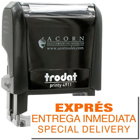 Self-Inking Expres Entrega Inmedia Stamp, Trodat Printy 4911, Press and Print Stamping, Impression Size 5/8" x 1-1/2", Up to 10,000 Impressions - Orange Ink