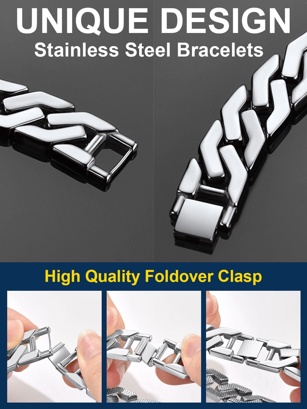 ChainsProMax Men Cuban Link Bracelet, 316L Stainless Steel Mens Jewelry Gift, 16mm Width, 7.5"-9"