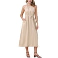 thumbnail image 2 of INSPIRE CHIC Women's Halter Neck Belted Waist Summer Midi Dresses L Apricot, 2 of 6