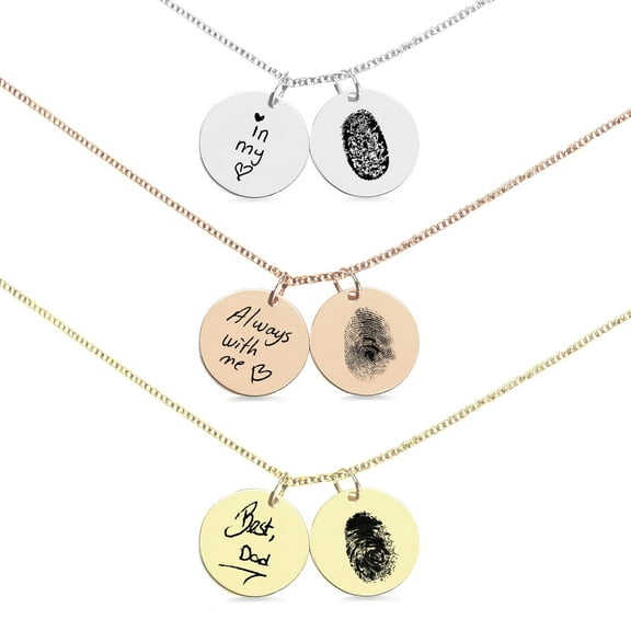 Handwriting and Fingerprint Memorial Necklace – Custom Thumbprint Jewelry Keepsake for Men or Women – Personalized Memorial Necklace – Father’s Day, Mother’s Day, Sympathy Gift