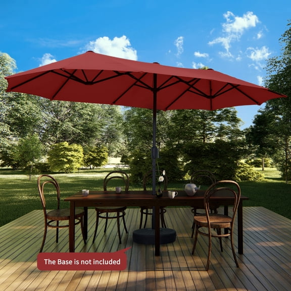 Autlaycil 13ft Rectangle Patio Umbrella with Crank System, Sturdy Ribs for Pool, Yard, Market - Red
