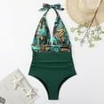 thumbnail image 5 of Xudanell One Piece Swimsuit Women High Cut Bathing Suit High Neck Full Coverage Racerback Sexy Spring Summer Swimwear Swimwear for Women Vacation (Green,M), 5 of 5