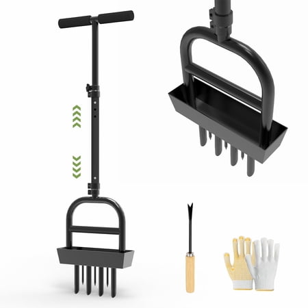 Yacona Manual Lawn Aerator Tool Grass Aerator with Padded T-Handle Yard Garden Tools Black