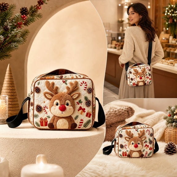 Antqov Christmas Purse for Women, Lightweight Christmas Patterns Crossbody Bag Small Holiday Crossbody Purse for Party Holiday Travel Decor Gifts