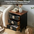 thumbnail image 5 of CQSXDA Vintage Farmhouse End Table With Floral Knobs 19 Inch Rustic Nightstand Featuring 3 Drawers Gourd Legs Bedside Accent，Antique Black,Walnut, 5 of 8