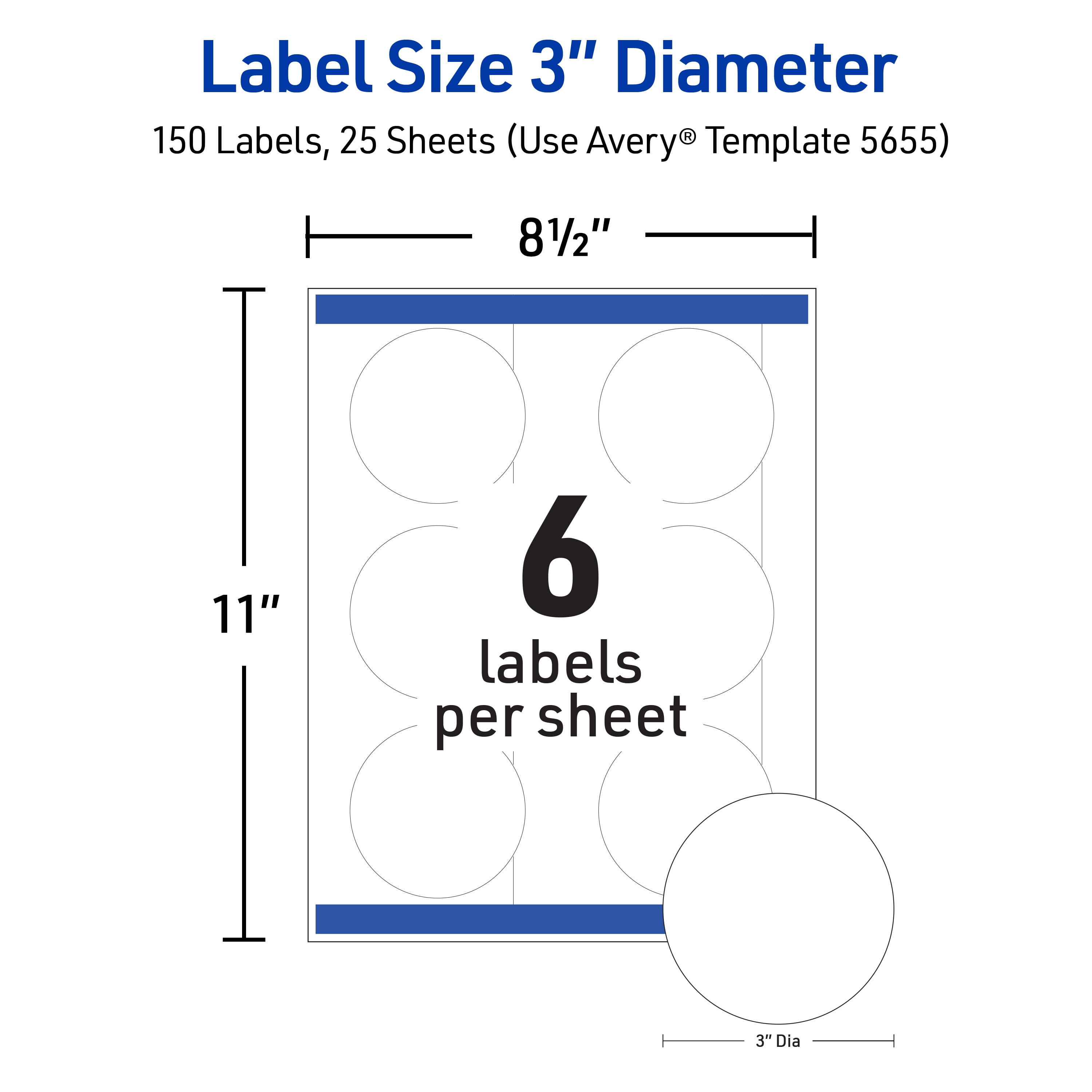 Avery Round Labels, 3" Diameter, Permanent, 150 Labels (5655)