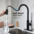 thumbnail image 1 of Rallonge de Robinet de Cuisine Tactile Commerciale Moderne avec Tête de Pulvérisation Extractible, Vaporisateur d'Eau pour Évier à une Poignée en Laiton à Tirette (avec Plaque de Robinet), Acier Inoxydable Noir Mat, 1 of 9