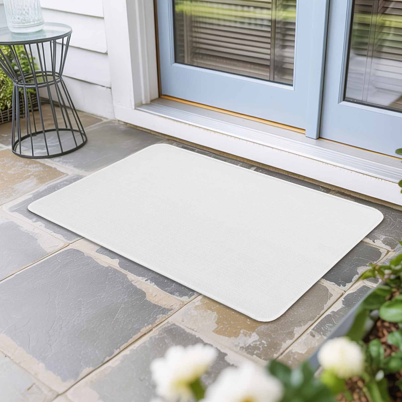 White Doormat Outdoor Entrance 24"x36", Modern Minimalist Pure Soild Color Absorb Moisture Dirt Door Mats, Non-Slip Rubber Backing Floor Mats Indoor, Low-Profile Front Door Rugs