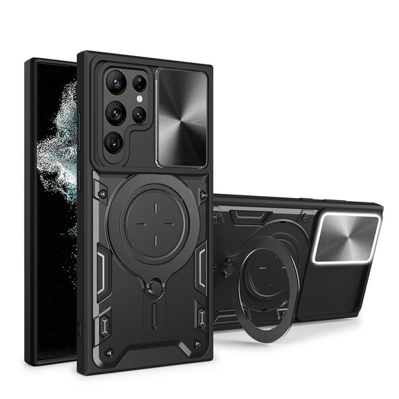 Xilaimitoo for Samsung Galaxy S22Ultra 5G Case, Galaxy S22 Ultra Case with Slide Camera Cover, Military-Grade Phone Case with Upgrade Kickstand for Samsung S22Ultra, Black