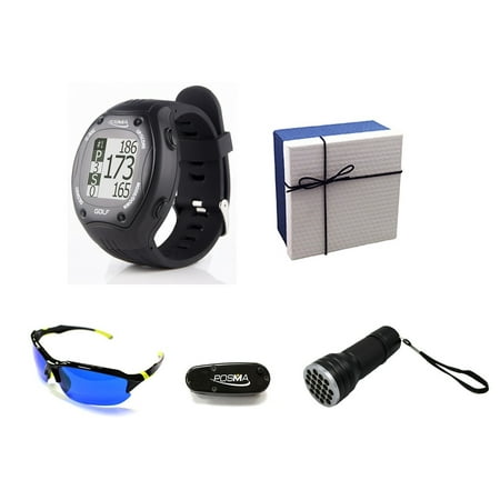 POSMA GS-GT1+B Golf GPS Watch Range Finder Deluxe Gift Set with Golf Ball Finder Glasses and Putting Aid In Gift