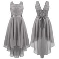 thumbnail image 6 of Mufeng Flower Girl Asymmetric Dress Kids V-Neck Sleeveless Wedding Party Ruched Chiffon Pageant Ball Gown 01 Grey 12, 6 of 7