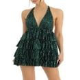 thumbnail image 1 of Robe Courte de Soirée à Paillettes pour Femmes, Aguichant, Dos Nu, Col Licou, Ourlet à Volants Brillant, Mini Robe Cocktail, Tenue de Boîte de Nuit d'Été, 1 of 6