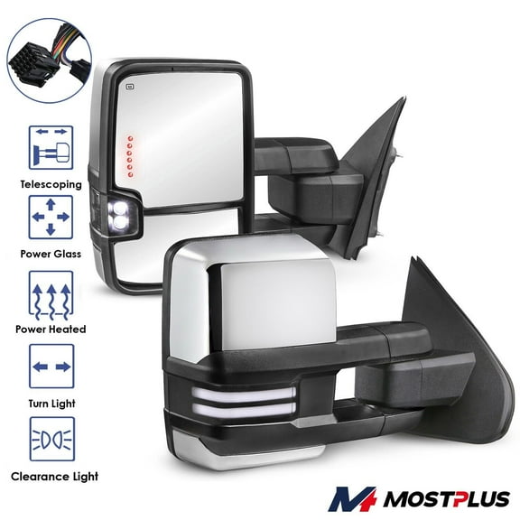 MOSTPLUS Chrome Power Heated Dynamic Signal Tow Mirrors for 14-18 Silverado GMC Sierra
