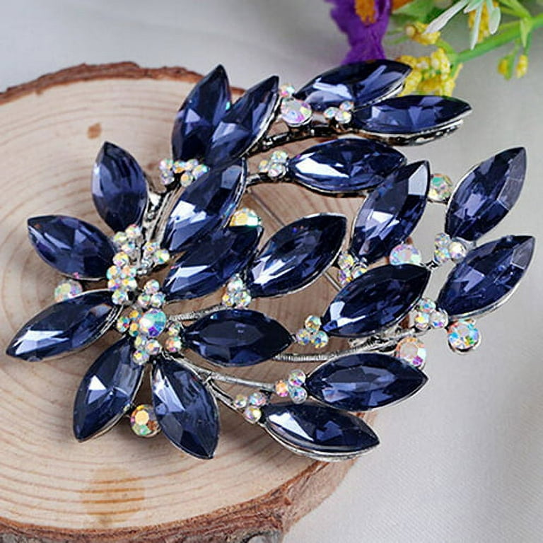 GALSOR Brooches and Pins for Women Vintage Blue Zircon Brooch Leaf Bouquet  Corsage Courtly Style Accessory