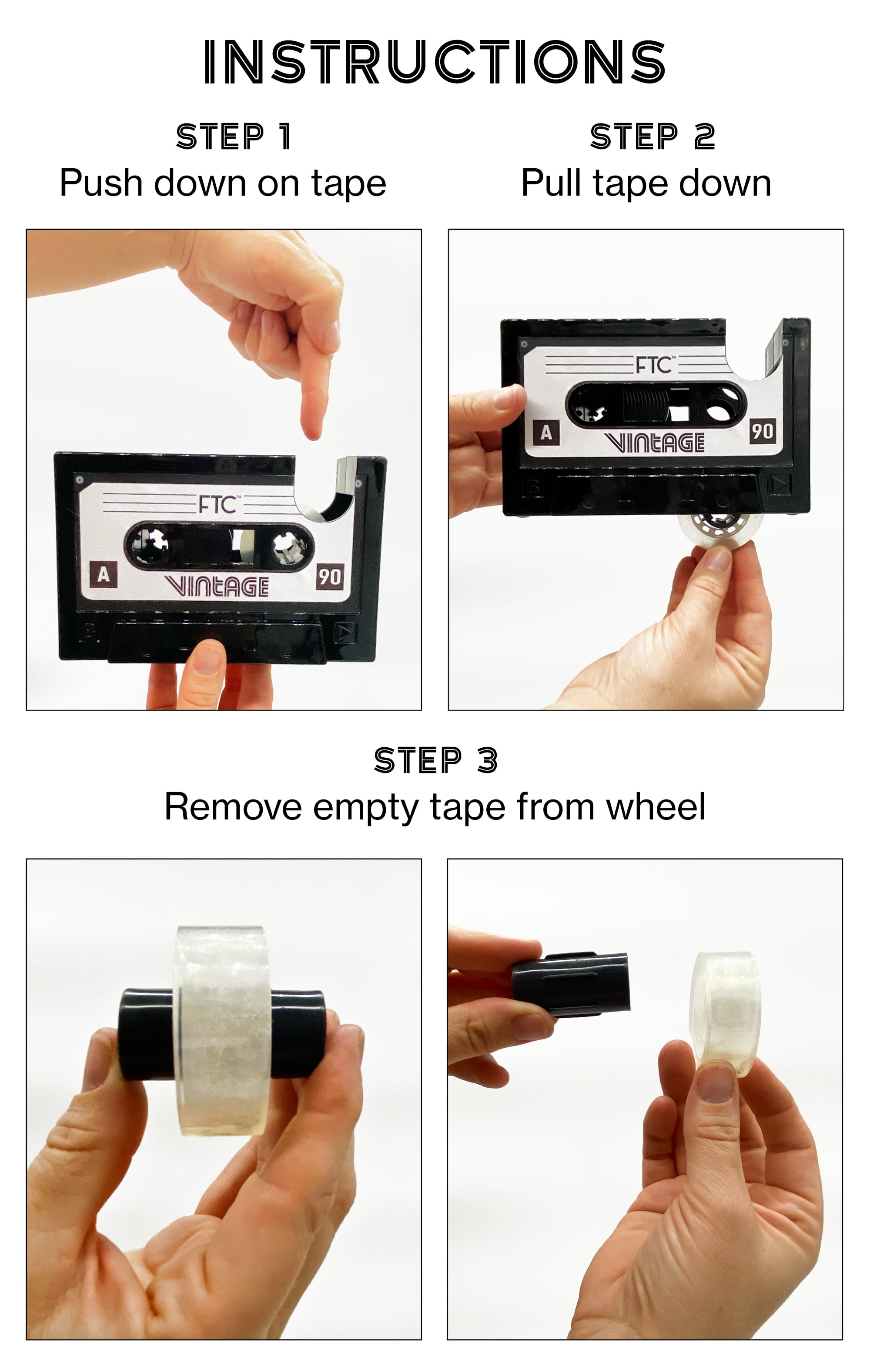 Retro Cassette Tape Dispenser Desk Organizer, FTC Retro Office Supply Holder with Pen Holder, Manual Dispenser, 1 pack, 6.7 x 2 x 4.5 in, Retro Mix Tape