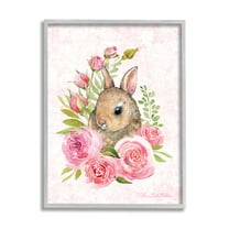 Stupell Home Décor Industries Cute Bunny Rabbit Pink Blooming Rose Flowers, 11 x 14, Designed by Sherri Buck Baldwin