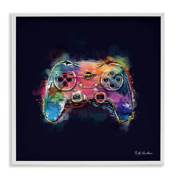 Stupell Industries Contemporary Modern Controller Splash White Framed Giclee Art, 24 x 24, by Nidhi Wadhwa