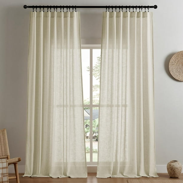 Cortinas Joydeco de lino, 230 cm de longitud, juego de 2 paneles para dormitorio