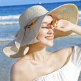 thumbnail image 1 of Women Big Bowknot Floppy Sun Hat Foldable Straw Wide Brim Summer Beach Cap, 1 of 5