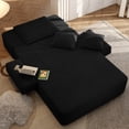 thumbnail image 3 of Oversized Chaise Lounge Chair Indoor, Holaki 2 in 1 Convertible Sofa Bed with 3 Pillows & Side Pocket, Corduroy Upholstered Sleeper Sofa Bed for Small Spaces Living Room Apartment, Black, 3 of 13