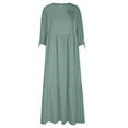 thumbnail image 4 of Mrat Womens Plus Size Cotton Linen Maxi Dress Loose Crewneck Long Sleeve Solid Long Dresses Travel Vacation Outfits S-54 Green 4XL, 4 of 6