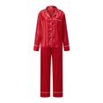 thumbnail image 2 of AIGUR Family Matching Satin Pajamas Set Stripe Long Sleeve Lapel Button Down Tops Pants Holiday Pajamas Sleepwear, 2 of 10