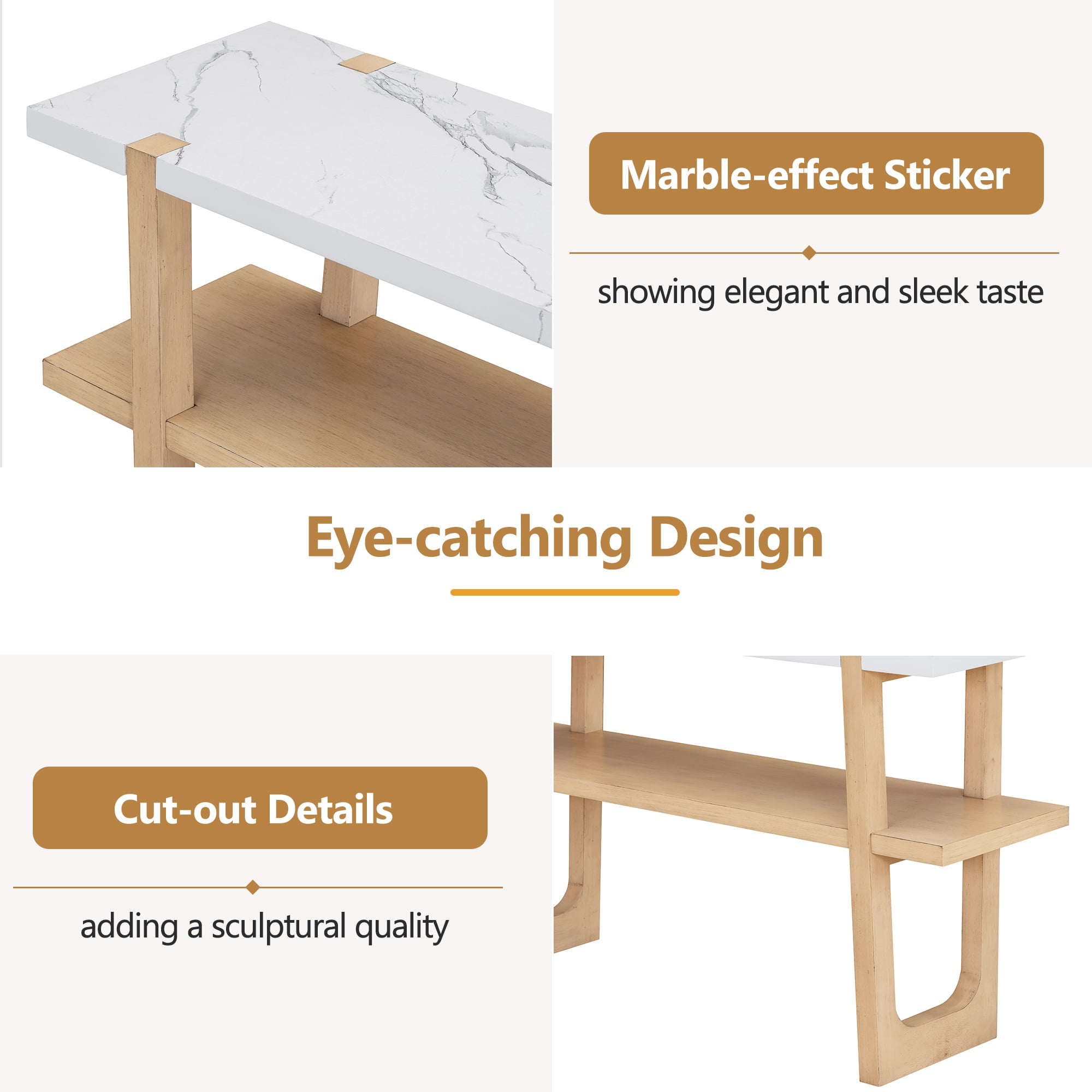 Euroco 54" Long Console Table, Wooden Rectangular Sofa Table Behind the Couch with Open Storage Shelf,Retro Entryway Table for Hallway, Living Room,Natural