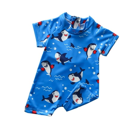 

Qmyliery Summer Kids Baby Boys Swimsuit Swimwear Shark Print Short Sleeve Boys One Piece Swimming Suit Beach Bathing Suit Outfit