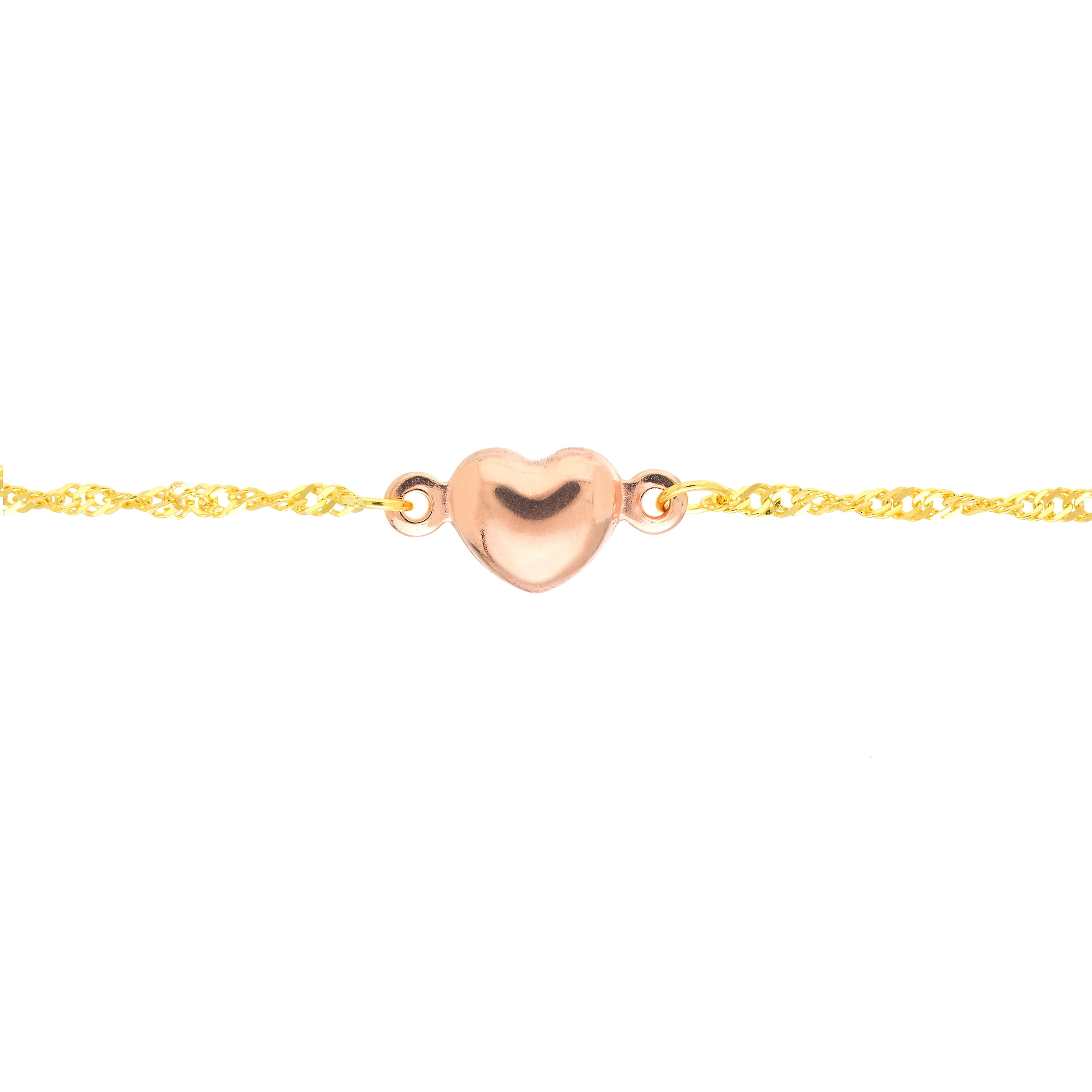 14K Two-Tone Gold Women's Adjustable 9"-10" Anklet with 3 Pink Hearts