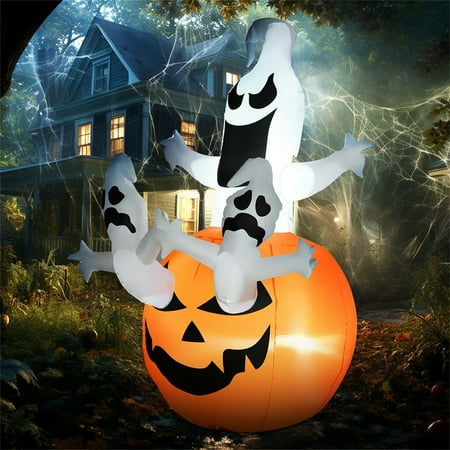 Hommoo Decorations,6' Halloween Inflatables Outdoor Decorations Jack-O-Lantern Pumpkin And Ghosts, Blow Up Led Yard Decor For Party, Waterproof,Multi-Colored