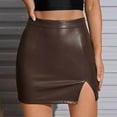 thumbnail image 2 of EDFBUYKRS Female Skirts Fall Skirt Sets for Women Women's Pure Colored Short Skirt Skirt Tight Leather Skirt Slit Miniskirt, 2 of 3