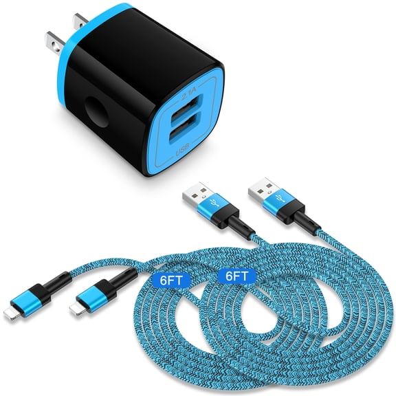 Zacenei USB Charger Block,2Pack iPhone Charger Cable Cords 6ft&1Pack 2.1A Dual USB Charger Adapter Wall Plug Fast Charging Block Multi Charging Cables 6ft iPhone Charger Set Compatible for iPhone 14