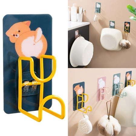 

Clearing!Aijlhda Hooks Washbasin Rack Cartoon Bathroom Rack Toilet Strong Sticky Hook Wall Mounted Washbasin Hook