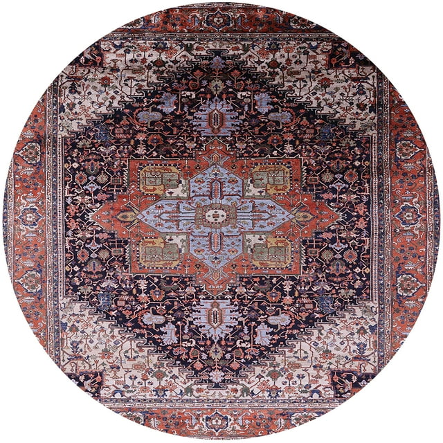 Ahgly Company Tapis d'Intérieur Rond Mi-Siècle Moderne Rose Brun Oriental, 3 Pieds Rond
