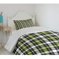 thumbnail image 4 of Ambesonne Geometric Quilted Bedspread Set 2 Pcs, Vertical Square Lines, Twin Size, Black Grey Lime Green, 4 of 6