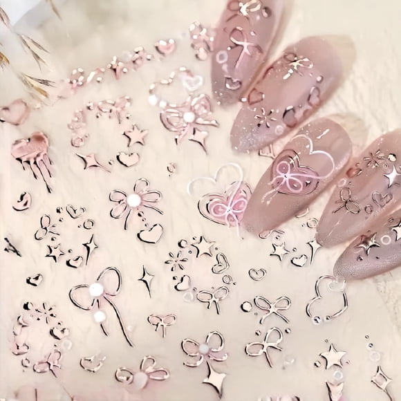 Pegatinas CNSyBaris para decoración de uñas 5D con lazo rosa estampado para San Valentín