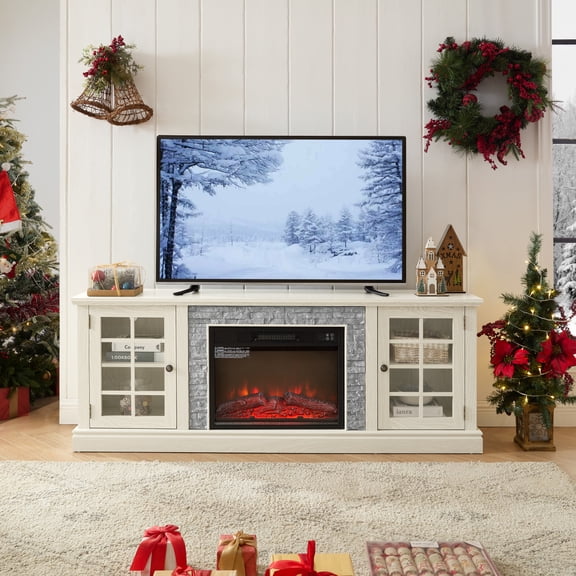 70" Electric Fireplace TV Stand for TVs up to 75 Inch, Entertainment Center with 23" Fireplace Insert, Media Console with Storage Cabinets, Large TV Cabinet for Living Room