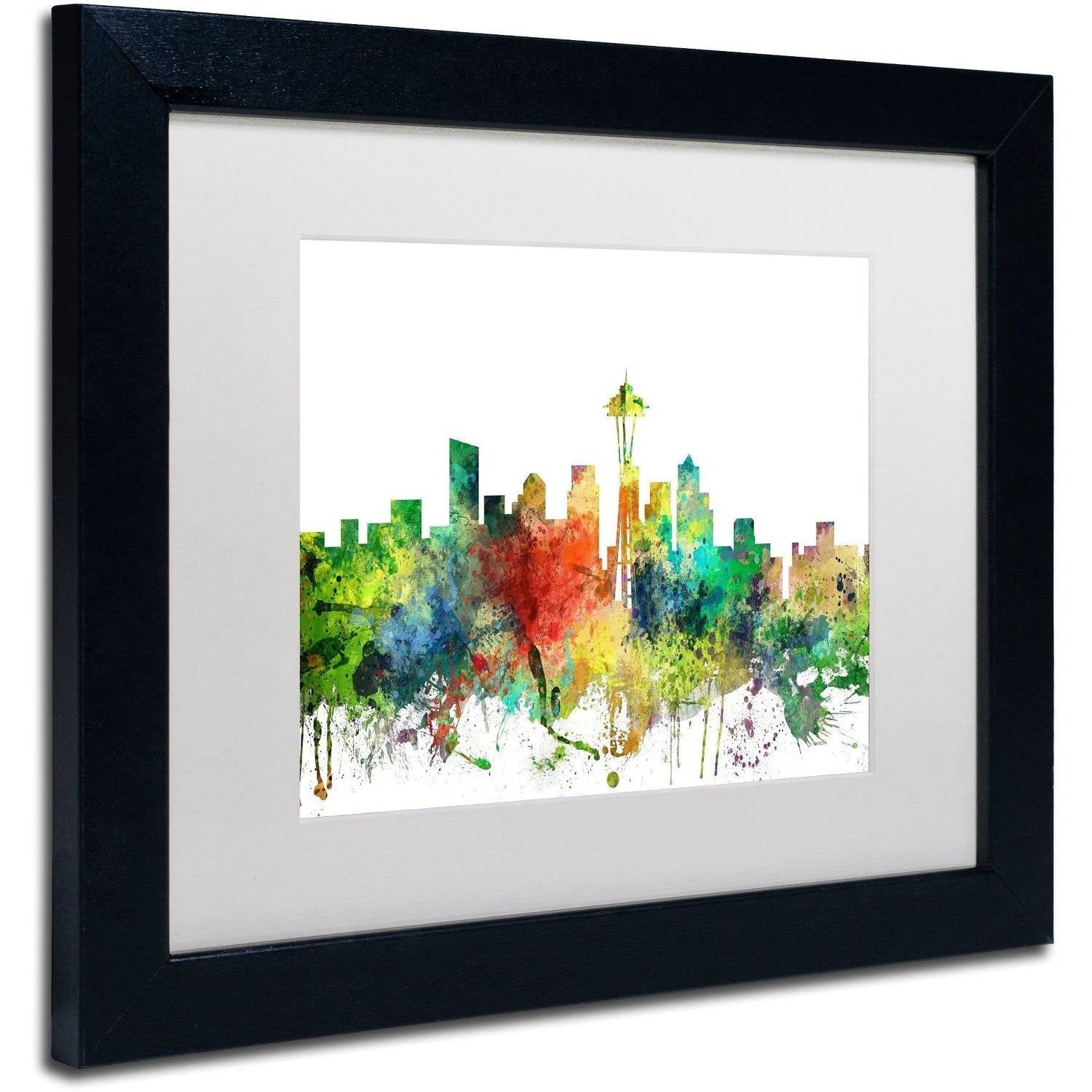 Trademark Fine Art "Seattle Washington Skyline SP" Canvas Art by Marlene Watson, White Matte, Black Frame
