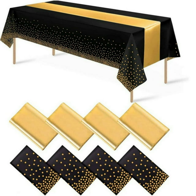 1 Pack Plastic Table Cloth Cover + 1 Pack Satin Table Runner for Parties Disposable Tablecloth for Rectangle Tables Birthday Wedding Graduation Mather Valentine‘s Day Christmas Party Su